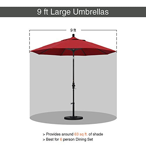 California Umbrella 9' Round Aluminum Market Umbrella, Crank Lift, Collar Tilt, Bronze Pole, Red Olefin - color: Red