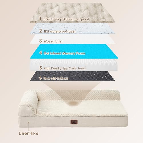 EHEYCIGA Extra Large Dog Bed Othorpedic, Memory Foam XL Dog Bed with Washable Removable Cover, Waterproof Pet Sofa Couch XLarge Size Dogs with Nonskid Bottom, 44x32x6.5, Beige - color: Beige, size: 44.0"L x 32.0"W x 6.5"Th