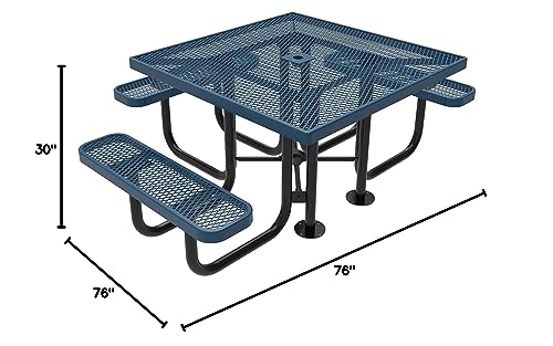 COATEDOUTDOORFURNITURE Heavy-Duty Portable ADA-Compliant Outdoor Picnic Table with Umbrella Hole, Expanded Metal Patio Dining Furniture Made in America (46" Square Top, Light Blue) - color: Light Blue, Expanded Metal, size: 46 In, Square Handicap