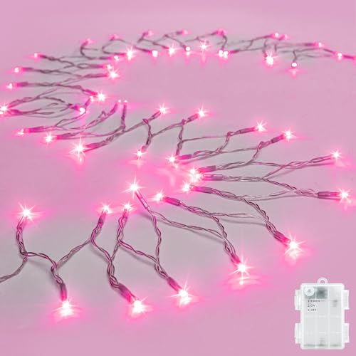 cshare String Lights Outdoor Waterproof 9.8ft 30 LED, Pink Fairy Lights Battery Operated with Timer Clear Wire for Indoor & Outdoor Christmas Valentine's Day Decorations Garland Party Garden - color: Pink