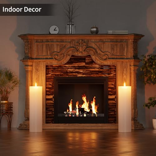 BUTHY 14" x 4" Large Outdoor Candles with Timer Waterproof Flickering LED Flameless Candles Battery Operated with Remote Fake Pillar Candles Realistic for Patio Porch Lanterns, White 2 Pack - color: White, size: 14in-2Pack