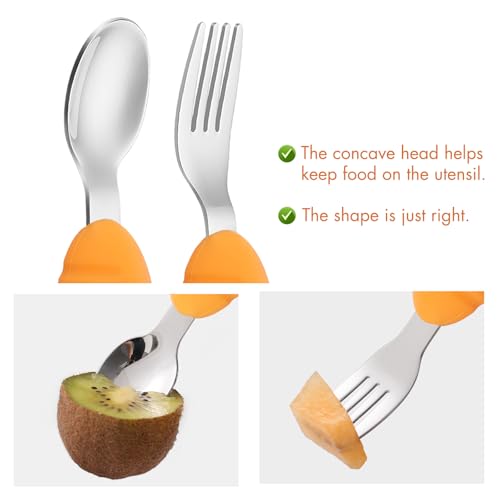 Baby Fork and Spoon Set with Carry Case Baby Training Utensils Self Feeding Toddler Silverware Silicone and Stainless Steel Kids and Toddler Utensil Set-Carrot - color: Carrot