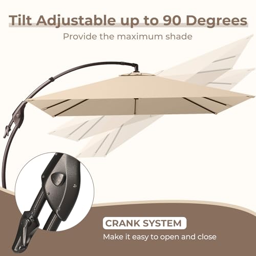 Grand patio 10x10 FT Patio Cantilever Umbrella with Base Outdoor Large Square Tilting Offset Umbrellas for Deck Yard (Champagne, 10x10 FT) - color: Champagne, size: 10X10 FT