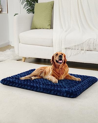 Washable Dog Bed Mat Reversible Dog Crate Pad Soft Fluffy Pet Kennel Beds Dog Sleeping Mattress for Large Jumbo Medium Small Dogs, 41 x 27 Inch, Blue - color: Blue, size: 41.00" x 27.00" x 1.50"