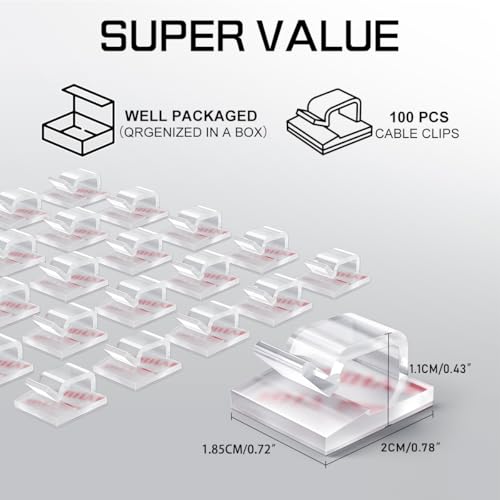 KGROTE 100PCS Cable Clips, Adhesive Wire Clips Strong Cord Clips Wire Holders, Cable Management Clips for Desk, Wall, Car, TV, Ethernet Cable (Clear, Medium) - color: Clear, size: Medium
