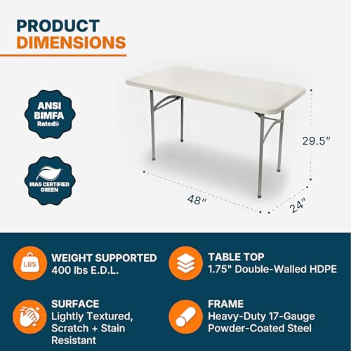 OEF Furnishings OEFBT2448 Utility Series Heavy-Duty Premium Commercial-Grade Indoor/Outdoor Folding Table (24 x 48 in, Rectangular, Speckled Gray Top/Gray Frame) - size: 48 x 24 in