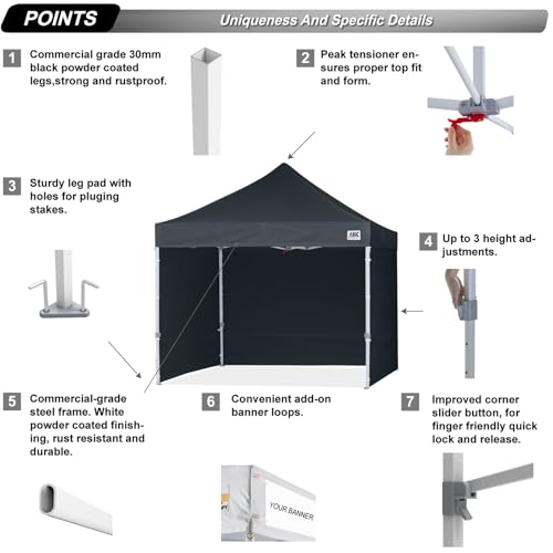 ABCCANOPY Easy Pop Up Canopy Tent with Sidewalls 10x10 Commercial -Series, Black - color: black, size: 10X10