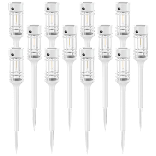 LETMY 12 Pack Solar Pathway Lights Outdoor, Bright Solar Lights Outdoor Waterproof IP65, Solar Garden Lights Outdoor for Yard Walkway Driveway Landscape Garden Decor （White） - color: White, size: 12 PACK