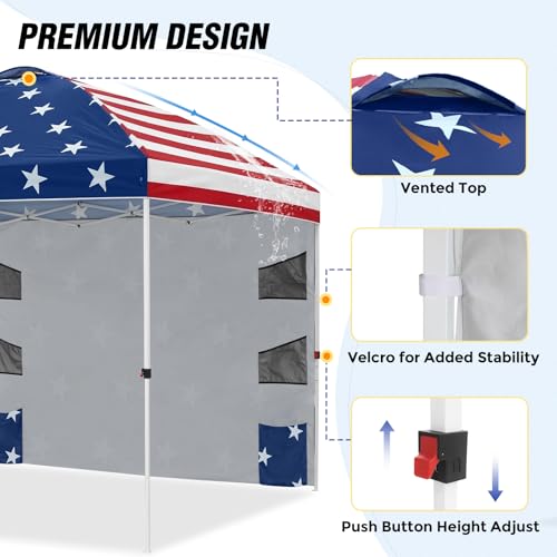 EAGLE PEAK Commercial Canopy 10x10 with Sidewall Storage, Easy OnePerson Setup Pop Up Canopy Tent with Roller Bag, Stakes, Ropes, and Weight Bags, American Flag - color: American Flag