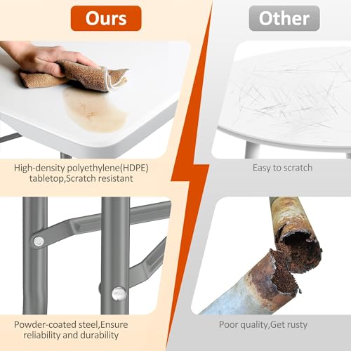 Folding Table 6FT 350 LBS Heavy Duty Foldable Table with 18% Thicker HDPE Waterproof Top, Portable Fold in Half with Handle, Reinforced Steel Frame for Indoor Outdoor Party Events - color: White-a, size: 6FT