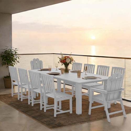 11-Piece Patio Dining Set, Outdoor Dining Set for 10, HDPE All-Weather Outdoor Furniture with 89.57” Umbrella Hole Table, 2 Armchairs & 8 Armless Chairs, White - color: White, size: 2 Armchairs & 8 Armless Chairs