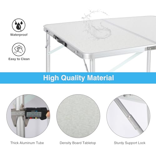 REDCAMP 32" Square Folding Camping Table with Adjustable Heights Legs, Lightweight Portable Aluminum Fold in Half Small Card Tables Bridge Tables for Outdoor Picnic, White - size: Square 2.6ft (32"x32")