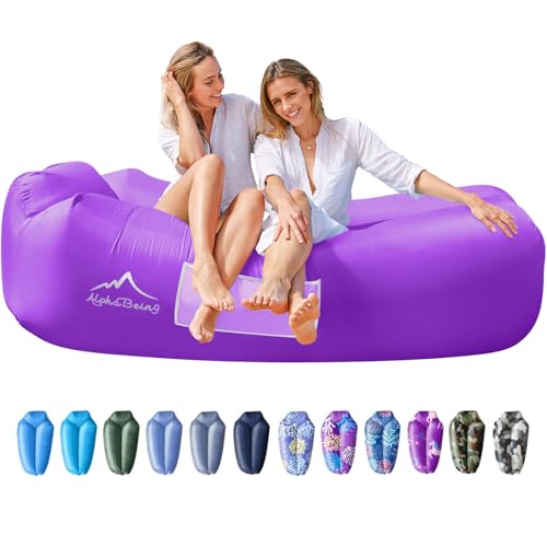 AlphaBeing Inflatable Lounger Beach Chair Accessories, Air Sofa Hammock Inflatable Couch for Camping Backyard Lakeside with Compression Sacks, Ideal Outdoor Gifts for Adults - color: PURPLE