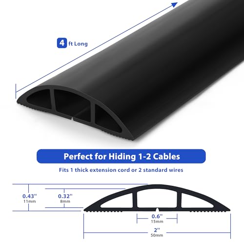 ZhiYo Floor Cord Cover 4ft, Cord Hider Floor Hide Extension Cords, Cable Management Prevent Cable Trips, Floor Cable Cover Wire Covers for Cords, Cable Protector Cord Cavity W0.6in H0.32in Black - color: Black, size: 2'' W X 4' L
