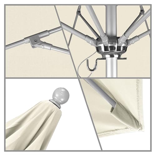 California Umbrella 9' Round Aluminum/Fiberglass Umbrella, Push Open, Silver Pole, Olefin Antique Beige - color: Antique Beige