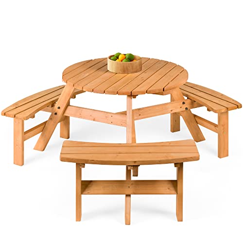 Best Choice Products 6-Person Circular Outdoor Wooden Picnic Table for Patio, Backyard, Garden, DIY w/ 3 Built-in Benches, 500lb Capacity - Natural - color: Natural