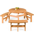 Best Choice Products 6-Person Circular Outdoor Wooden Picnic Table for Patio, Backyard, Garden, DIY w/ 3 Built-in Benches, 500lb Capacity - Natural - color: Natural