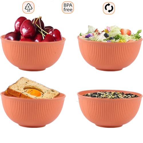 Wheat Straw Cereal Bowls Set of 4, 26 oz Unbreakable Reusable Bowls, Microwave & Dishwasher Safe, Lightweight BPA Free for Soup, Rice, Noodles & Salads (Orange) - color: Orange