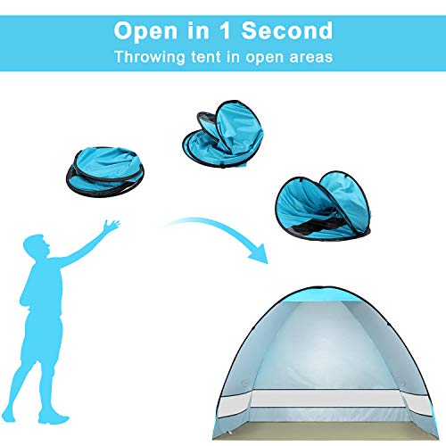 G4Free Large Pop up Beach Tent for 3-4 Person, UPF 50+ Automatic Sun Shelter Canopy Portable Outdoor Cabana Sun Umbrella - color: B-Blue