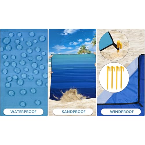AISPARKY Pocket Beach Blanket Waterproof Sandproof Compact Picnic Mat with Sand Remover, Portable Outdoor Mat for Camping Hiking Travel Festival - color: Striped Blue Green Gradient, size: 60" X 55"