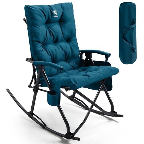 EVER ADVANCED Oversized Folding Rocking Camping Chair, Padded Portable Rocker Chair for Patio, Lawn and Outdoors, Heavy Duty Hard Armchair for Adults Supports 400lbs, Green - color: Green, style: Classic