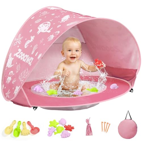 Baby Beach Tent, Pop Up Beach Tent Sun Shade for Beach, Portable Shade Pool UV Protection Sun Shelter for Infant with Beach Sand Toys Set - color: Light Pink