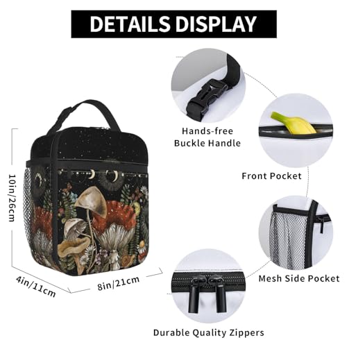 Vintage Mushroom Cute Forest Magic Leaf Forest Insulated Lunch Bag Portable Reusable Zipper Lunch Box For Men Women Work Picnic Travel Camping - color: Black2