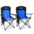 EMERIT 2 Pack Oversized Padded Camping Chair, 350LB Heavy Duty Quad Fold Chair with Arms, Collapsible Outdoor Chairs with Lumbar Back & Cup Holder - color: Blue（twin Pack)