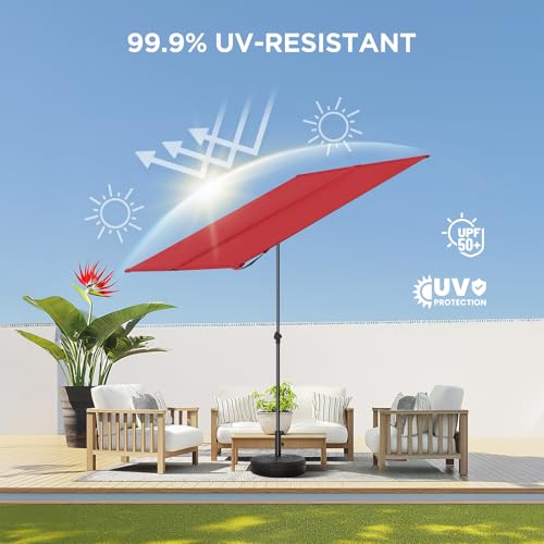HOMSHADE 6x4ft Outdoor Balcony Umbrella - Flat Porch Pool Patio Umbrella Rectangular Canopy Shade UPF50+ UV Protection 360° Rotating & Tilting All Angles Applicable (Red, No Base) - color: Red