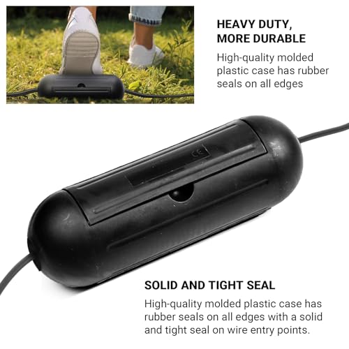 (3-Pack) Outdoor Extension Cord Protective Cover Set for AWG12/14/16 Cords | Water-Resistant Holder for Holiday String Lights, Plugs and Wires | Capsule Shaped Protector with Large Compartment (Black) - color: Black (3-Pack), size: Large (Standard)