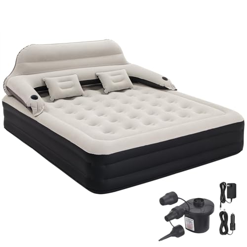 King Size Air Mattress Inflatable Bed with Pump and Headboard, Blow Up Mattress - size: King