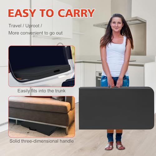 Portable 8Ft Folding Table, Heavy Duty Plastic Fold-in-Half Utility Foldable Dining Table, Multi-Purpose Plastic Folding Table with Carrying Handle for Camping and Party Indoor/Outdoor (Black) - color: Black, size: 8Ft