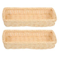 Amosfun Rattan Woven Cutlery Basket 2-Pack 9.84X3.93X1.96 Inch Wicker Utensil Organizer Spoon Fork Holder for Kitchen Drawer Countertop Storage