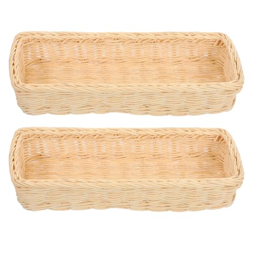 Amosfun Rattan Woven Cutlery Basket 2-Pack 9.84X3.93X1.96 Inch Wicker Utensil Organizer Spoon Fork Holder for Kitchen Drawer Countertop Storage