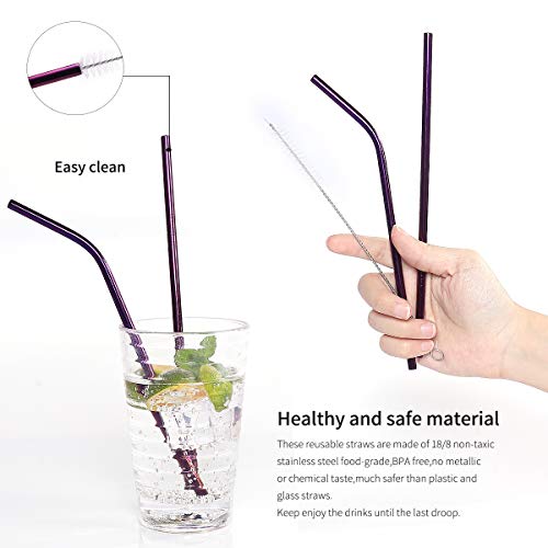 8-Piece Portable Stainless Steel Flatware Set, Travel Camping Cutlery Set with Purple Waterproof Case - color: Purple
