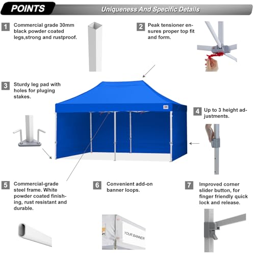 ABCCANOPY Easy Pop Up Canopy Tent with Sidewalls 8X16 Commercial -Series, Royal Blue - color: royal blue, size: 8X16