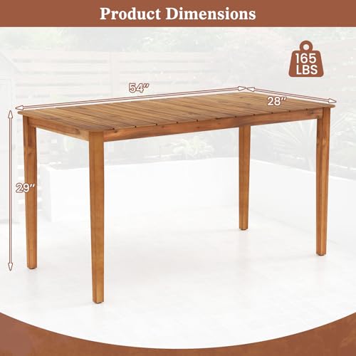 Tangkula 54" Acacia Wood Patio Dining Table for 6, Rectangular 4-6 People Patio Table with Slatted Tabletop, Indoor Outdoor Farmhouse Dining Table for Yard, Garden, Poolside, Deck - size: 54"