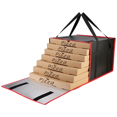 Bodaon Pizza Bags for Delivery, 20" x 20" x 14" Pizza Warmer Bags for Carry Hot, Insulated Pizza Delivery Bag for Commercial Use, Pizza Carrier for Food Delivery & Catering, Food Delivery Accessories - color: Black/Red, size: 20" x 20" x 14"H