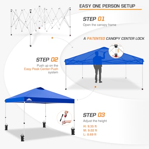 EAGLE PEAK Pop Up Canopy Tent with Wheeled Carry Bag, 8 Stakes, 4 Ropes, 4 Weight Bags, Easy Set Up Tent Canopy, 10x10 ft, 100sqft of Shade, Blue - color: Blue, size: 10x10