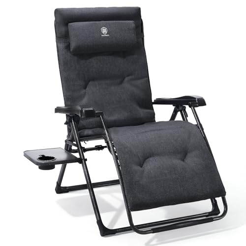 EVER ADVANCED Thick Padded Zero Gravity Chair, Oversized Reclining Lounge Chair with Adjustable Headrest & Cup Holder, Heavy Duty Support 350 lbs, Foldable for Camping, Lawn, Outdoor & Indoor - color: Black, style: 1 Pack