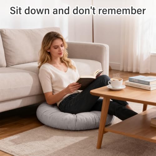 Tiita Outdoor Cushions Square Floor Pillow Thicken Tufted Seat Pad Large Floor Cushion for Yoga Meditation Living Room - color: Round|grey, size: 1 Count (Pack of 1)