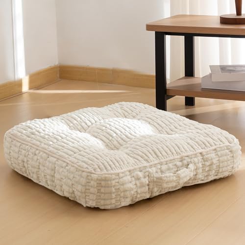 Washable Floor Pillow Cushion for Adults, Meditation Cushion Pillow, Removable Tufted Blended Corduroy Cover, Large Square Floor Sitting for Tatami Living Room or Yoga, 22x22 Inch, Machine Washable - color: Square Beige, size: 4" Thick(Pack of 1)