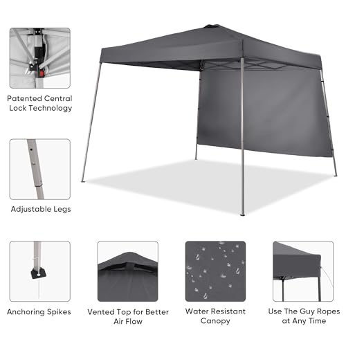 GDY 10x10 FT Pop Up Canopy Outdoor Instant Tent Slant Legs with a Sidewall,Equipment Vents, Portable Gazebo Shelter for Patio, Deck, Beach and Garden,Grey. - color: Gray