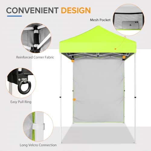 EAGLE PEAK Pop up Canopy 5x5, Outdoor Portable Canopy Tent with One Removable Sunwall, Carry Bag Included, Neon Green - color: Fluorescent Green