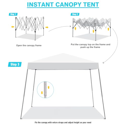 Canopy Tent, 10X10 FT Pop Up Canopy Outdoor Instant Tent Slant Legs with Carrying Bag, Portable Gazebo Shelter for Patio Deck Garden and Beach - 8X8 FT Canopy Cover (White) - color: White