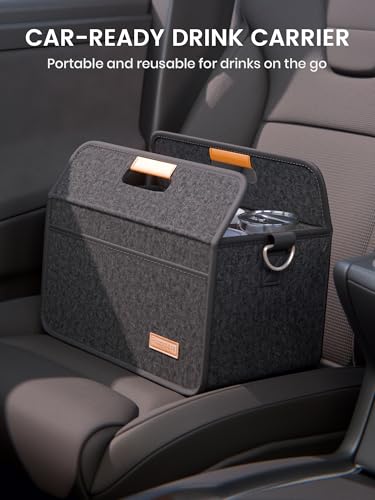 Fluxynara 6-Cup Reusable Felt Drink Carrier with Handle and Adjustable Shoulder Strap, Drink Holder for Car, Multi-Cup Drink Carrier Bag for Delivery, Travel, Picnics (Charcoal Gray) - color: Charcoal Gray, size: 6 Cups