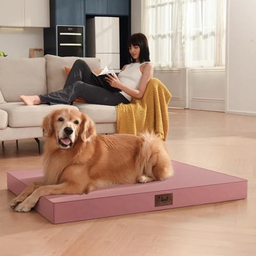 Outdoor Dog Bed for Small Dogs & Cats, Waterproof Dog Crate Mat Orthopedic Egg Crate Foam with Washable Removable Oxford Cover, Pink - color: Pink, size: 23.0"L x 17.0"W x 2.5"Th
