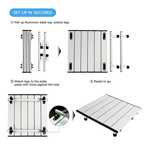 Small Camping Tables That Fold Up Lightweight Aluminium, Beach Tables for Sand Foldable, Camp Tables Portable Foldable, Portable Picnic Table for Outdoor, Camping, Picnic, Hiking, Backpacking
