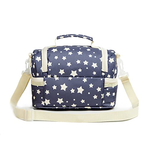 Kids Dual Compartment Lunch Bags Tote for Boys Girls Toddler Lunch Boxes Pre-School Toddler Kindergarten Picnic Camp Food Cooler Thermal with Strap (Yellow Star) - color: Yellow Star
