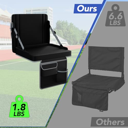 Stadium Seats with Back Support 1PACK Adjustable Bleacher Chairs with Back and Cushion Bleacher Seat with Cup Holder, Carry Handle & Shoulder Strap for Outdoor Sports Events, Picnics - color: Black&grey-1pc-large